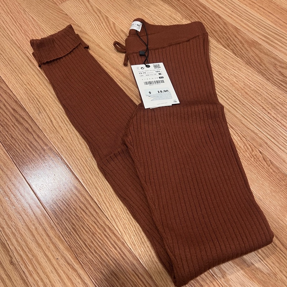 Zara Ribbed Kids Leggings - Brown